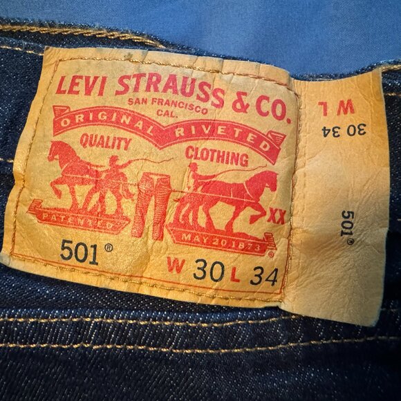 Levi's 501 Denim Straight Leg Blue Jeans - W-30, L-34 - Picture 3 of 6